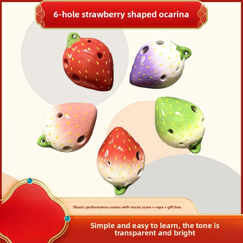 Ocarina Ceramic - Cute Strawberry Shaped Ocarina Gradient Color